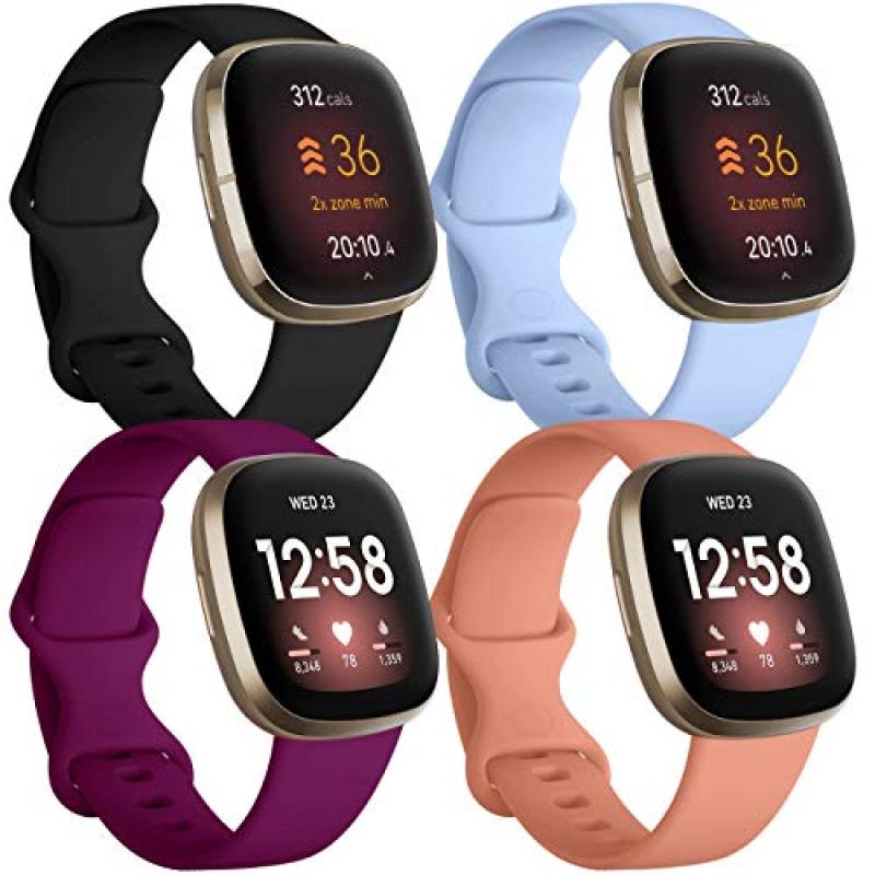 JUVEL Silicone Straps for Fitbit Versa 3 & 4, Sense (Pack of 4)