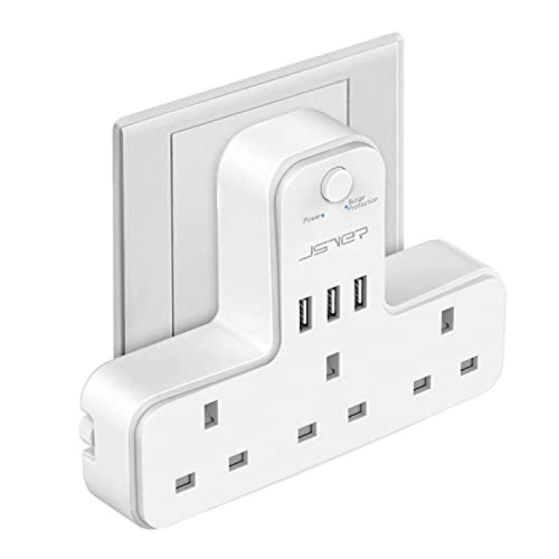 JSVER 3 Way Plug Adapter with USB Ports JSVER 3 Way Plug Adapter with USB Ports