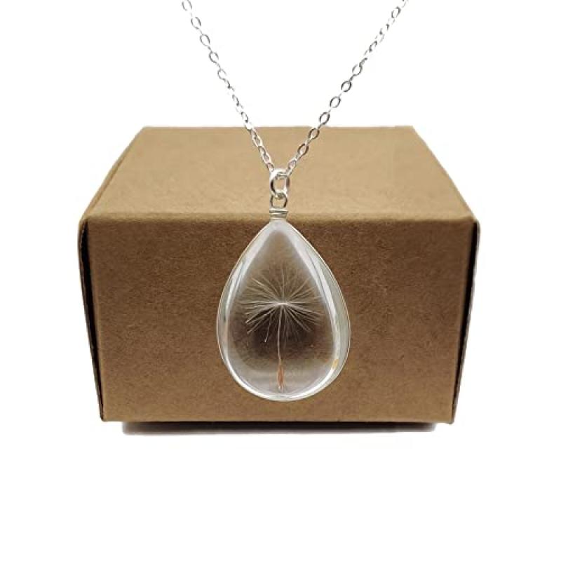 Dandelion Glass Teardrop Pendant Necklace Dandelion Glass Teardrop Pendant Necklace