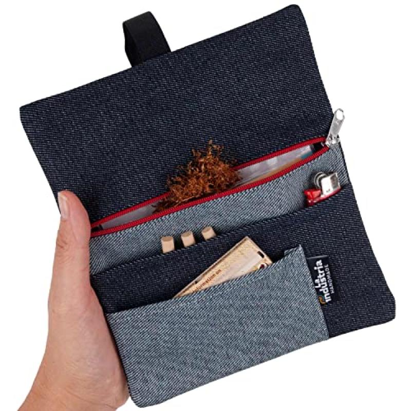 Denim Tobacco Pouch with Compartments Denim Tobacco Pouch with Compartments