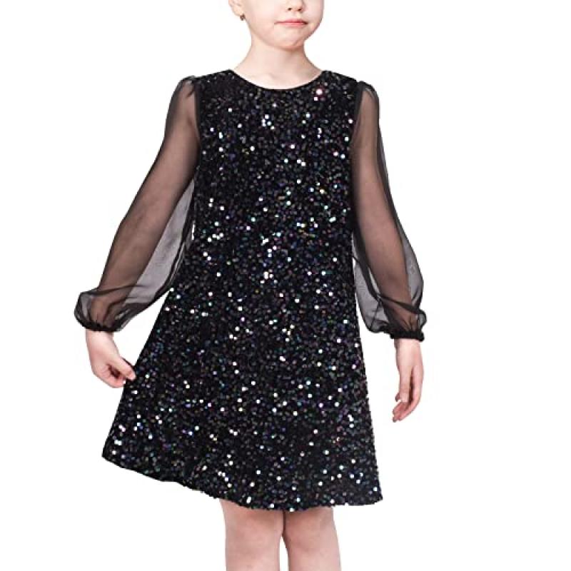 Girls Sequin Mesh Long Sleeve Ball Gown Girls Sequin Mesh Long Sleeve Ball Gown