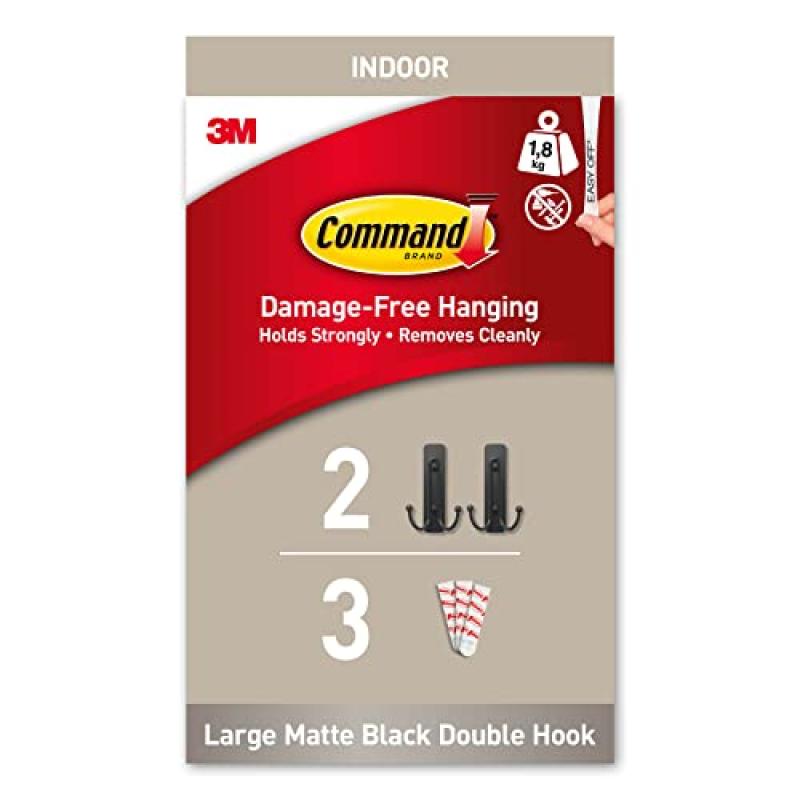 Command Matte Black Double Hook with Adhesive Strips Command Matte Black Double Hook with Adhesive Strips