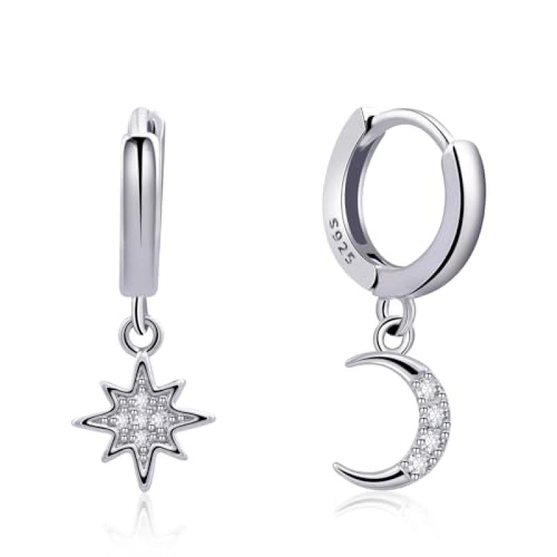 Moon and Star Huggie Hoop Earrings Moon and Star Huggie Hoop Earrings