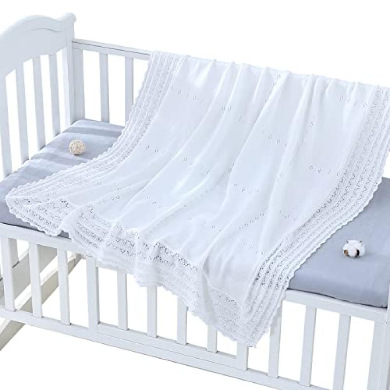 Booulfi Baby Blanket with Silver Cross Embroidery Booulfi Baby Blanket with Silver Cross Embroidery