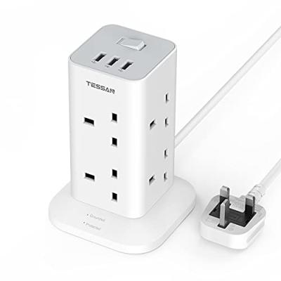 TESSAN 8 Way Tower Extension Lead with USB Slots TESSAN 8 Way Tower Extension Lead with USB Slots