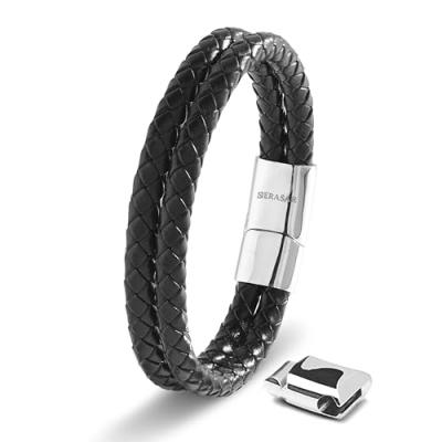 Serasar Men's Silver Leather Bracelet Serasar Men's Silver Leather Bracelet