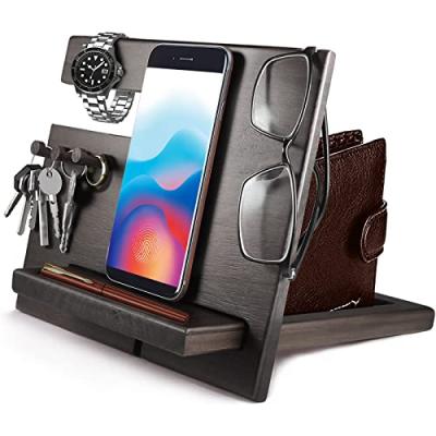 Wooden Bedside Organiser with Phone Dock Wooden Bedside Organiser with Phone Dock