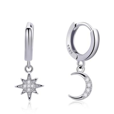 Moon and Star Huggie Hoop Earrings Moon and Star Huggie Hoop Earrings